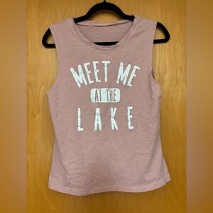 Pink Sleeveless Graphic Tank Top “Meet Me At The Lake”